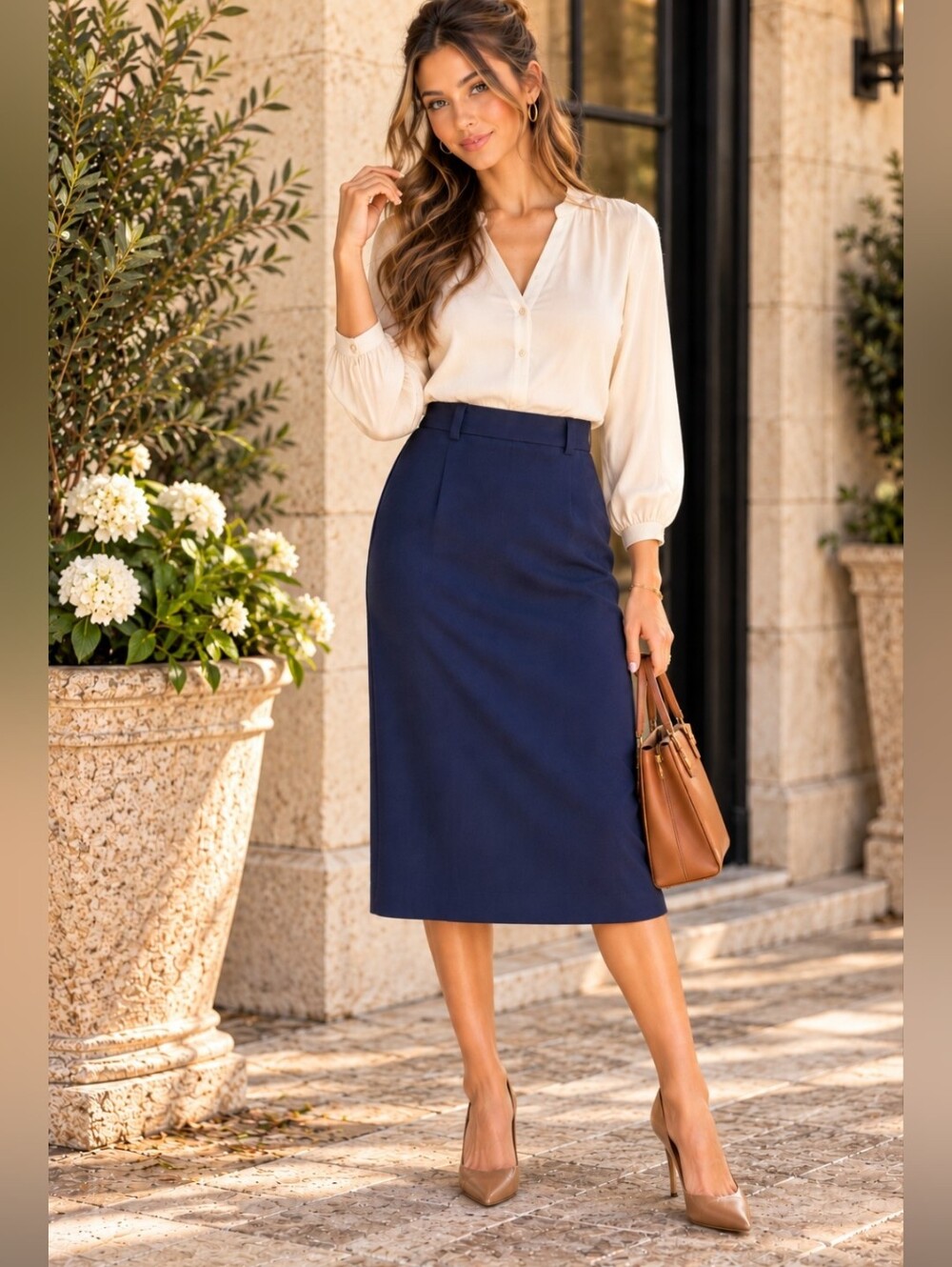 Vintage Pendleton Tailored Navy Midi Skirt Size 10 Made USA Timeless Academia